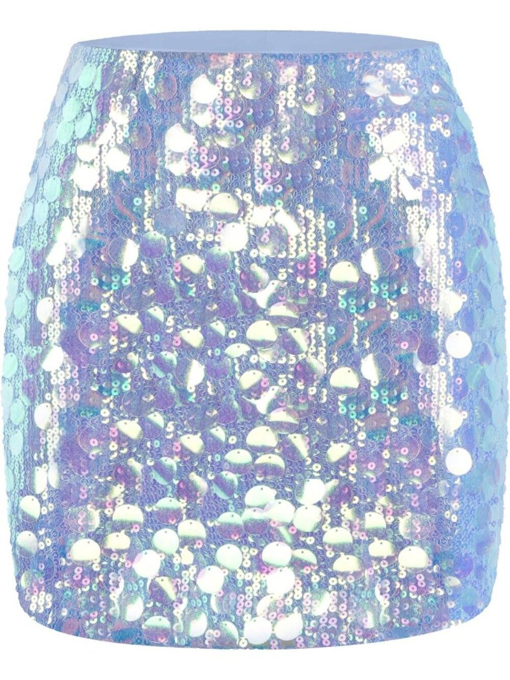 Women's Large Sequin Sparkle High Waist Bodycon Stretchy Light Blue Mini Skirt